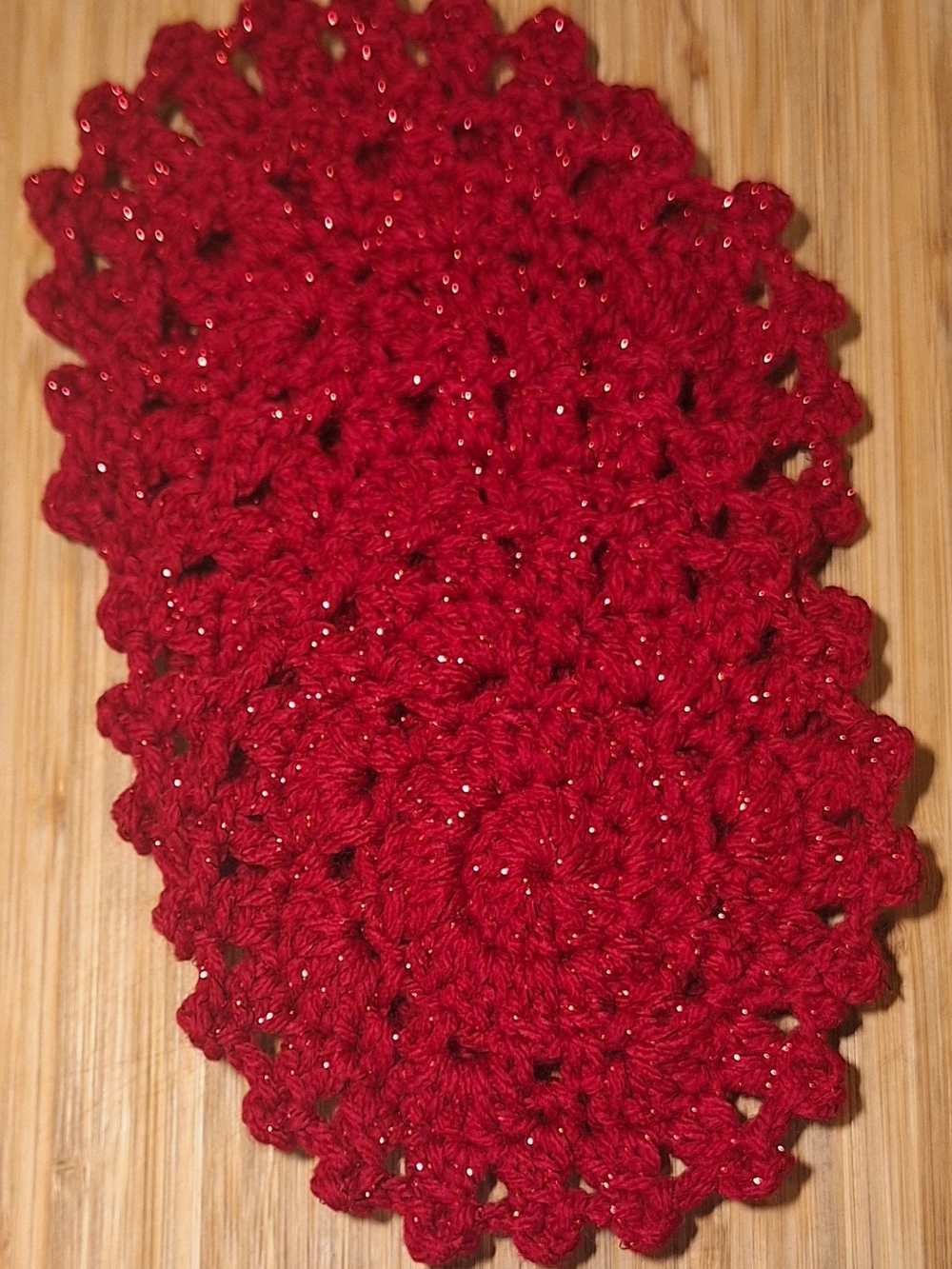 Set Of 4 Handmade Cherry Red Crochet Coasters